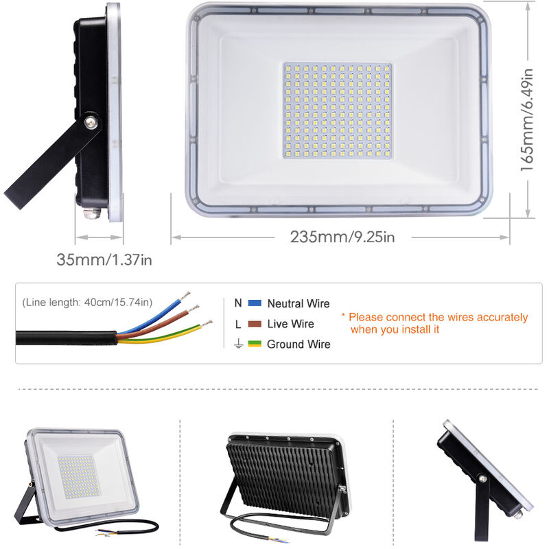 

6 PCS 100W LED Flood Light Impermeable Super Brillante Luces de seguridad para Yard Yard Garden