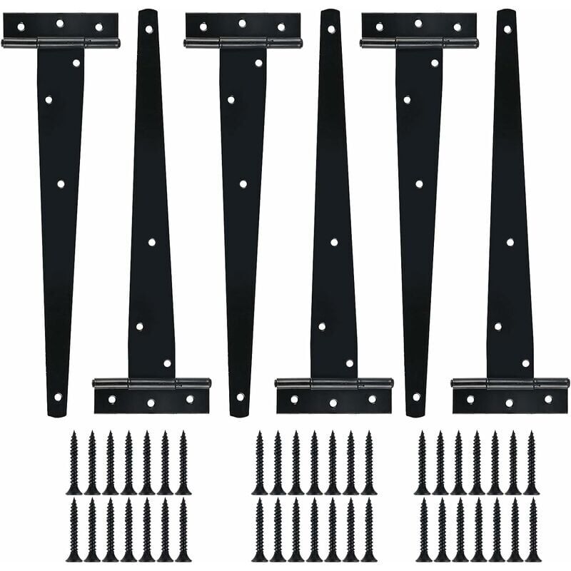 Lucky-88 - 6 Pcs 12 Pounces Charnières en t laquées Argentées, Charnière en t Robuste, Charnières de Portes en Bois, Métalliques Fer Antirouille