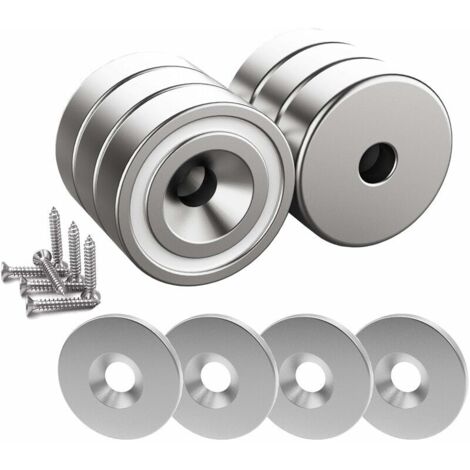 6 pcs Aimants en néodyme 10 KG force 20 x 7 mm avec trou et capsule, aimant en pot fraisé