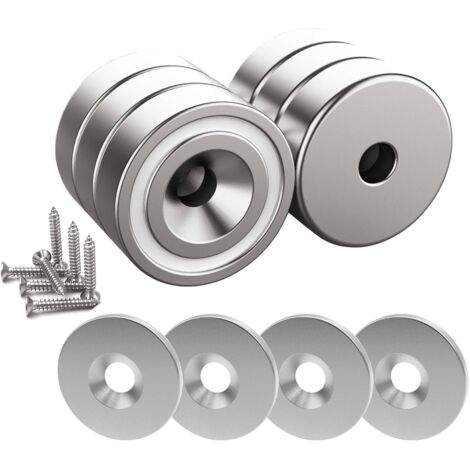 6 pcs Aimants en néodyme 10 KG force 20 x 7 mm avec trou et capsule, aimant en pot fraisé
