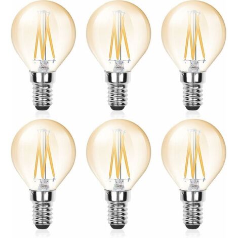 6 Pcs Ampoule LED E14 Filament G45, 4W (Equivalent 40W), E14 Candélabre Dimmable, Ambre Glow, Ampoule Vintage Lumière chaude (2700k), 220V 380lm