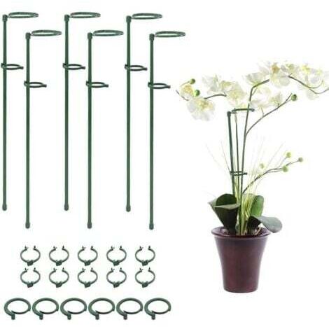6 PCS Anneaux de Piquet de Cage à Plantes avec Boucle de Fixation pour Plantes Fleurs Orchidées Pivoines Roses, Piquet de Support de Plante Piquet de Jardin Bâton de Plante Piquet de Fleur à Tige Uniq