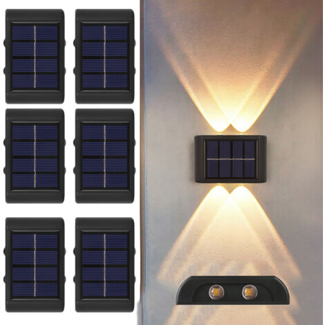 6 PCS Applique solaire d'extérieur , éclairage vers le haut et vers le bas, pour jardin, rampe, escalier, terrasse, porche -Lumière chaude 3000K
