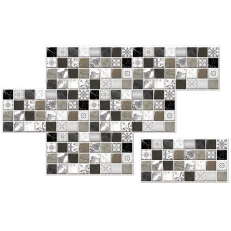 6 Pcs Autocollants Mosaïque Gris 30x15cm pour Carrelage - Adhésifs Étanches pour Cuisine et Salle de Bain, Décoration Murale