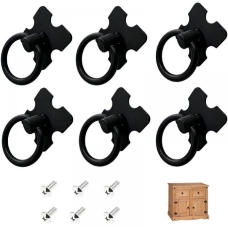 (6 pcs) Black Vintage Cabinet Handles, Drawer Rings, Antique Handles, Furniture Knobs for Kitchen Cabinets, Dresser Doors