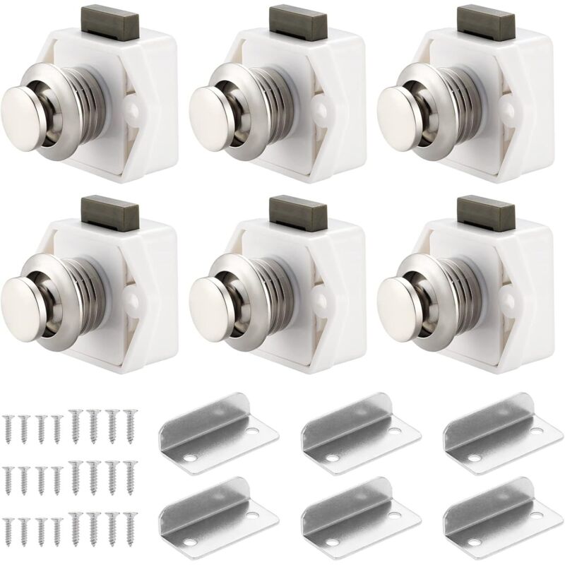 Paryou - 6 pcs Bouton Poussoir Loquet, Serrure Tiroir et Verrou Porte Placard, Loquet de Verrouillage de Porte Sans clé pour Camping-car, Yachts,