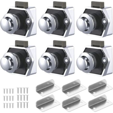 6 PCS Bouton Poussoir Loquet, Serrure Tiroir et Verrou Porte Placard, Loquet de Verrouillage de Porte Sans clé pour Camping-car, Yachts, Bateau, Caravane