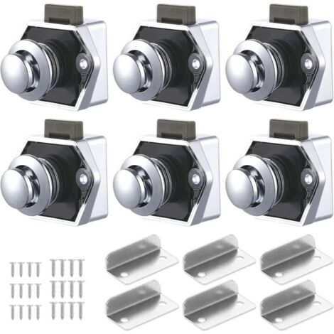 6 PCS Bouton Poussoir Loquet, Serrure Tiroir et Verrou Porte Placard, Loquet de Verrouillage de Porte Sans clé pour Camping-car, Yachts, Bateau, Caravane