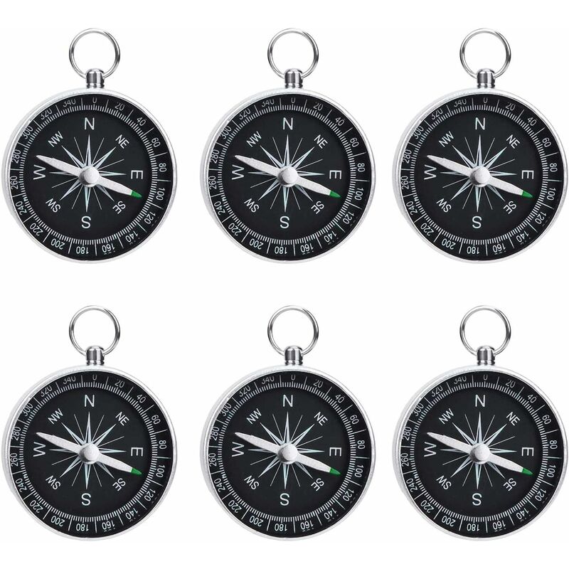 6 PCS Bussola d'argento portatile Mini bussola