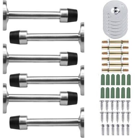 6 Pcs Butées de Porte, Butoir Porte en INOX, Stop Porte Avec Vis et Colles de Pare Chocs, Butoirs de Porte Protection de Portes et Murs (Longue:95mm)