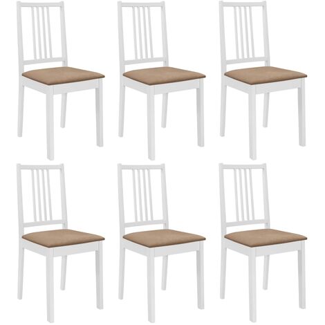 6 pcs Chaises à dîner avec coussins Blanc Bois solide 2