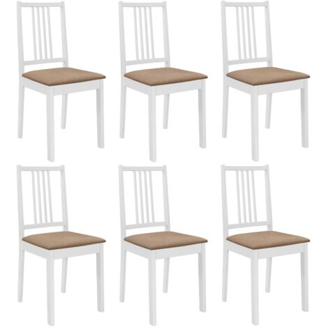 6 pcs Chaises à dîner avec coussins Blanc Bois solide 6 pcs Chaises à dîner avec coussins Blanc Bois solide