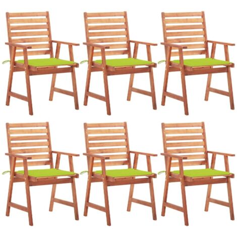 6 pcs Chaises à dîner d'extérieur avec coussins  Chaise de salle à manger  Chaise de jardin Acacia massif BSRHS446189