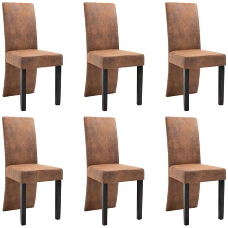 6 pcs Chaises de salle à manger Marron Similicuir daim 6 pcs Chaises de salle à manger Marron Similicuir daim