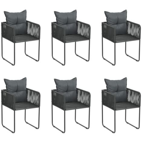 6 pcs Chaises d'extérieur  Chaise de jardin  Fauteuil de jardin avec oreillers Résine tressée Noir BSRHS143395