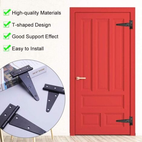 6 PCS Charnière en T Noires Charnière porte de Grange 4 pouces Charnières en T Extérieur avec 36 vis Charnières de Portes en Fer Charnières Robustes pour Portes, Fenêtres, Abris de Jardin