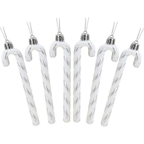 6 Pcs Christmas Concepts Paquet De 6-13cm (Argent et Blanc) De Canne en Bonbon Glitter Décorations d'arbre De Noël