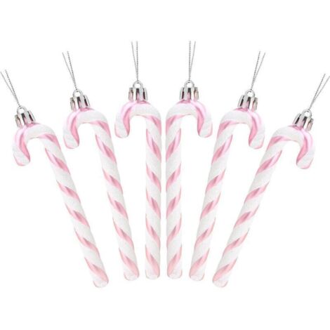 6 Pcs Christmas Concepts Paquet De 6-13cm (Rose bébé) De Canne en Bonbon Glitter Décorations d'arbre De Noël