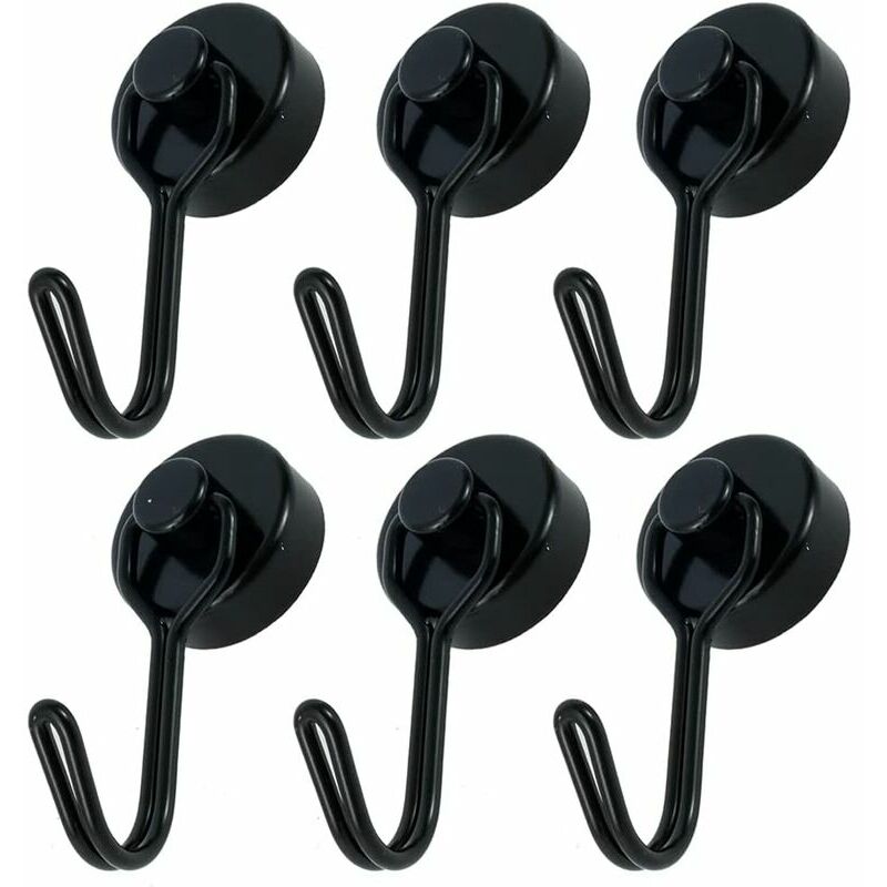 6 Pcs Crochet Magnétique Fort 17 kg Crochet Magnétique Clé Noir Crochet Magnétique Réfrigérateur 360 Crochet Magnétique Rotatif pour Cuisine Torchon