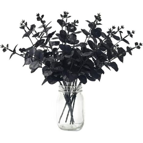 6 Pcs Décorations De Plantes D'eucalyptus Artificielles Branches D'eucalyptus Artificielle Faux Eucalyptus Feuilles Faux Plante Tiges D'eucalyptus pour Mariage Maison Cuisine Décoration, Noir