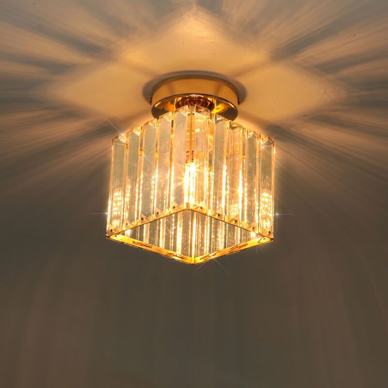Plafonnier en Cristal Moderne Lampe de Plafond Carré en Métal Doré Convient pour Salon et Chambre - 1Pcs