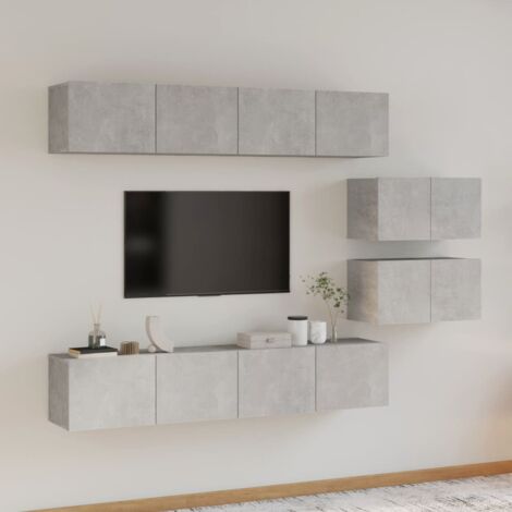 6 pcs Ensemble de meubles TV  Meuble de Rangement  Banc TV Gris béton Bois d'ingénierie XJDT300150