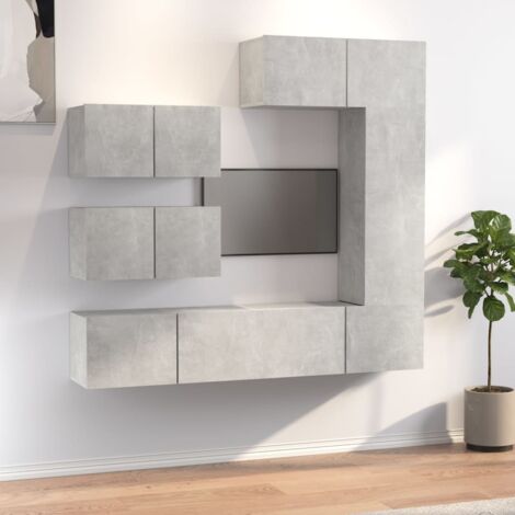 6 pcs Ensemble de meubles TV  Meuble de Rangement  Banc TV Gris béton Bois d'ingénierie XJDT326849