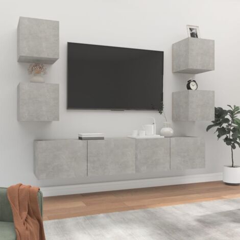 6 pcs Ensemble de meubles TV  Meuble de Rangement  Banc TV Gris béton Bois d'ingénierie XJDT481881