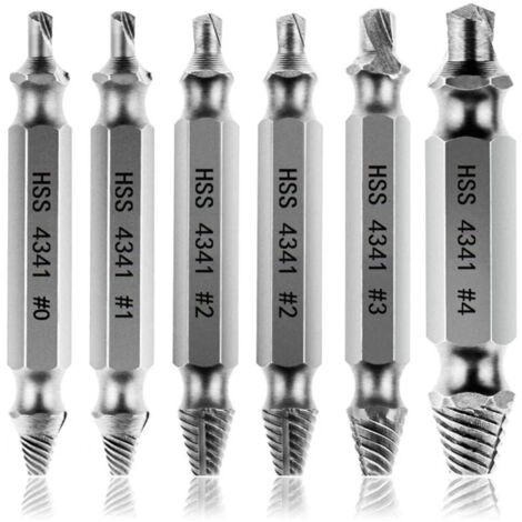 6 PCS Extracteurs de vis endommagés, extracteur de vis, extracteur de boulon cassé en acier HSS 4341, dureté supérieure à 63 HRC