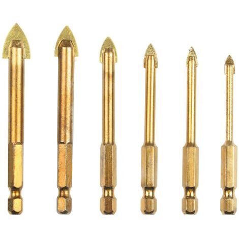 6 Pcs Foret de Carrelage en Alliage dur Mèche de Ceramique Diamètre 4/5/6/8/10/12 mm Queue Hexagonale 1/4″ Jeu de Forets avec Revêtement de Titane Outil Perceuse pour Marbre Verre Béton