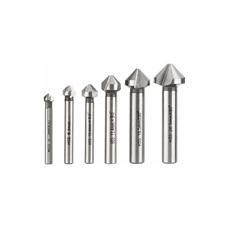 Ensoleille - 6 pcs Fraise à Chanfreiner, Fraise Conique Métal Foret à Noyer en Acier Rapide hss 6.3/8.3/10.4/12.4/16.5/20.5mm