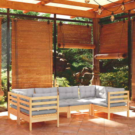 6 PCS Garden Lounge Set con cojín de pino gris