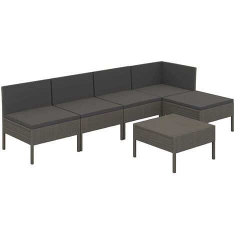 6 PCS Garden Lounge Set con cojín mimbre Pe Gray