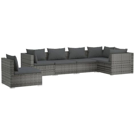 6 PCS Garden Lounge Set con cojín mimbre Pe Gray