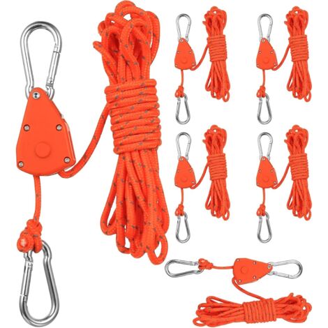 6 Pcs Haubans Réfléchissants pour Tentes, 4 mm x 4 m Corde a Cliquet Charge Lourde avec Tendeur, Corde à Cliquet avec Crochet Réglables pour Lampes de Culture Camping Intérieur Extérieur