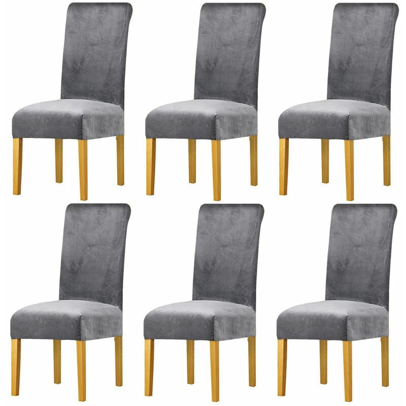6 Pcs Housses de Chaise en Velours Protection de Chaise Gris Couverture de Chaise de Salle à Manger Extensible