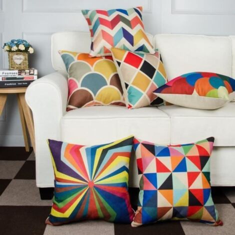 6 Pcs Housses de Coussin Multicolores Géométrique pour Canapé Oreillers 45x 45cm