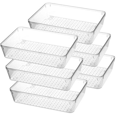 6 Pcs Kitchen Drawer Organiser Trays Clear Plastic Makeup Drawer Organiser for Cutlery, Kitchen, Cosmetics, Makeup, Utensils, Vanity, Office, Stationery