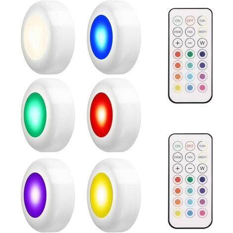 6 Pcs Kitchen Under Cabinet Lights, LED Spotlight, Wireless Cabinet Lights with Remote Control, Multiple Colors, Waterproof