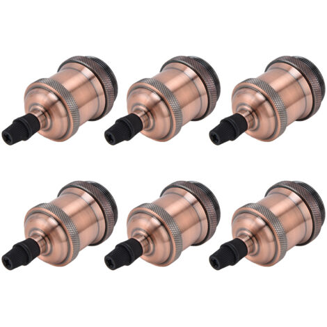 6 Pcs Lamp Holder Metal E26 E27 Screw Retro Lighting Base Accessories with Ground Aluminum ShellRed Bronze