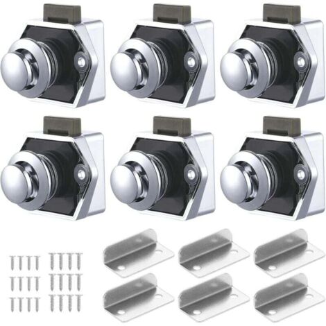 6 Pcs Loquet Bouton Poussoir Sans Clé Serrure Tiroir Verrou Porte Placard pour Caravane Camping Car Bateau