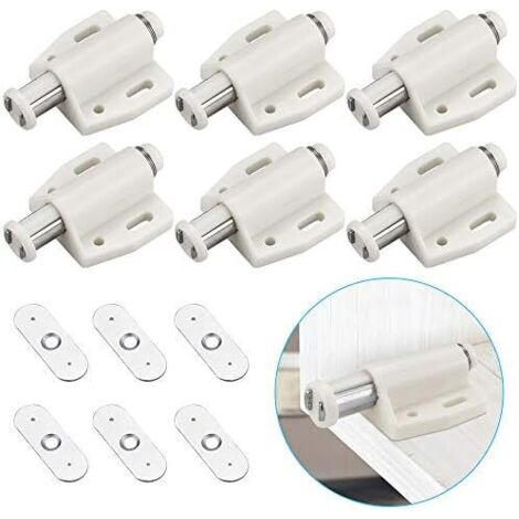 6 PCS Loqueteau Magnétique à Pression Loquet Aimanté en Plastique Fermeture Douce pour Porte Cabinet Tiroir Placard Coulissante Chambre Cuisine Salle de Bain - Blanc Beige