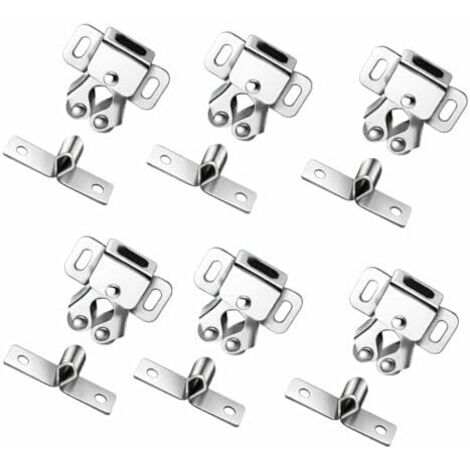 6 PCS Loquets à Double Rouleau, Fermeture Porte Placard Robuste en Acier, Verrou Camping-Car, Loquet Meuble et Coulissante, pour Armoire, Cuisine, -