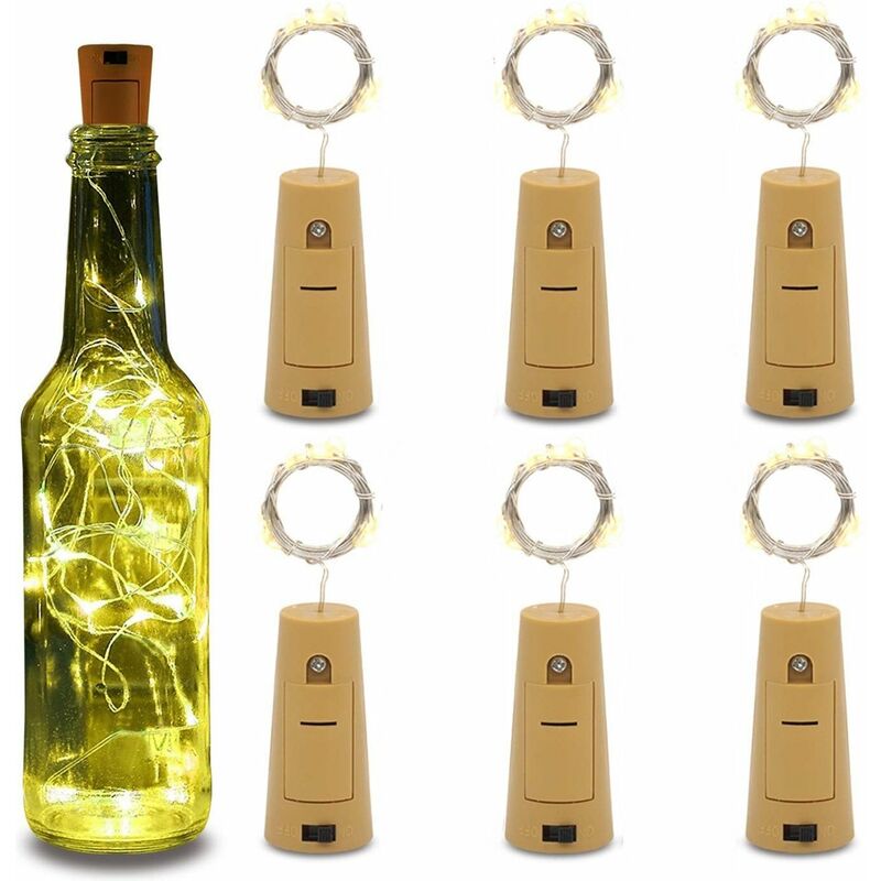 6 pcs] lumières de bouteille, lumières de liège pour bouteilles de vin, guirlandes lumineuses led pour bouteilles, 2m 20 led de lumières de Noël en