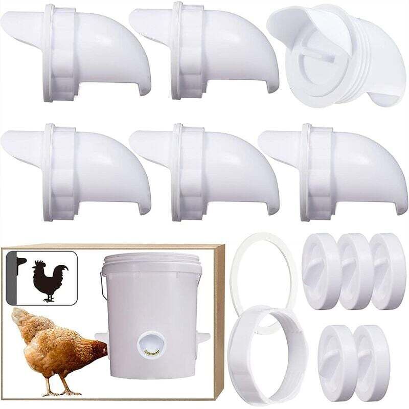 Linghhang - 6 Pcs Mangeoire Poules Automatique, Avec 6 Ports Et Scie Cloche, éTanche à la Pluie, Mangeoire à Poulet sans DéChetsConvient aux seaux,