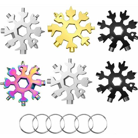 6 Pcs Outil Flocon Neige Outil multifonction en acier inoxydable 18-en-1,Clé à Flocon de Neige En Acier Inoxydable, Homme,pour les voyages quotidiens Adventure Daily Tools