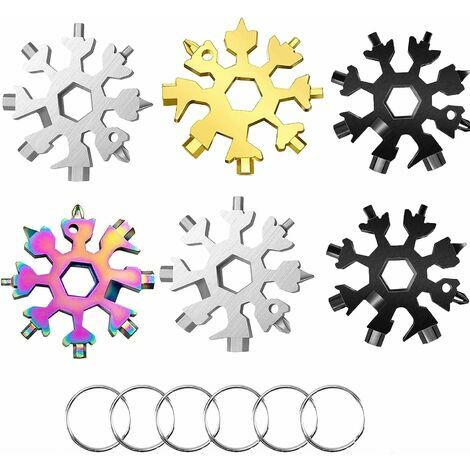6 Pcs Outil Flocon Neige Outil multifonction en acier inoxydable 18-en-1,Clé à Flocon de Neige En Acier Inoxydable,Cadeau Homme,pour les voyages quotidiens Adventure Daily Tools