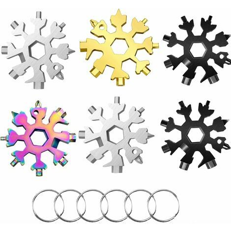 6 Pcs Outil Flocon Neige Outil multifonction en acier inoxydable 18-en-1,Clé à Flocon de Neige En Acier Inoxydable,Cadeau Homme,pour les voyages quotidiens Adventure Daily Tools