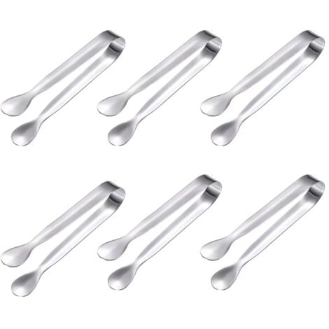6 Pcs Pince à Glaçons, 11cm Pince à Sucre en Acier Inoxydable Pince de Service Multifonctions Pour Candy Bar Mariage Cuisine Anniversaire Parties