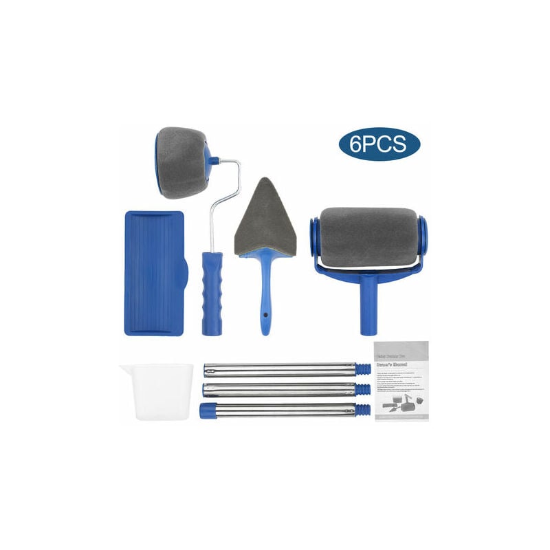 6 Pcs Pinceau Set Seamless Nouveau Type De Tambour Multifonction Rouleau a Peinture Menage Pinceau D'Angle Peinture Peinture Outil Pinceau Bleu Gris
